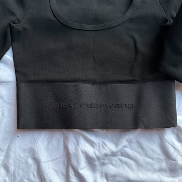 Alexander Wang Black Long Sleeve Crop Top with Logo Elastic - Picture 3 of 8